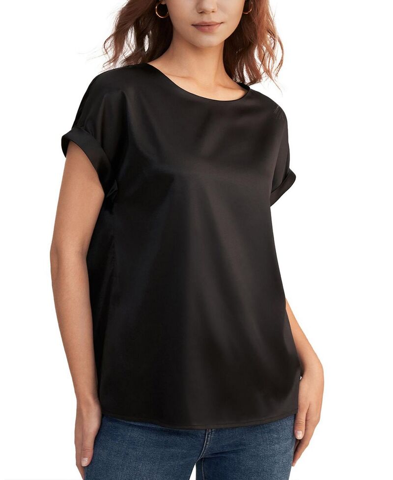リリー絹地 レディース トップス プルオーバー LILYSILK Short Sleeves Round Neck Silk Tee Black 黒いこと