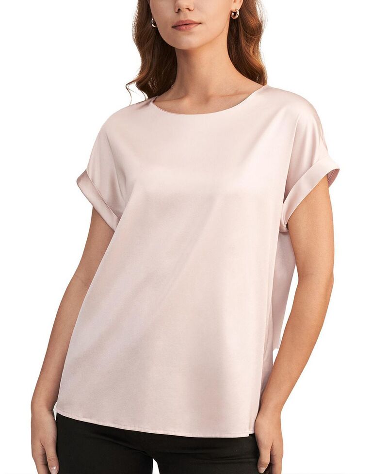 リリー絹地 レディース トップス プルオーバー LILYSILK Short Sleeves Round Neck Silk Tee Pale Pink サクラ色