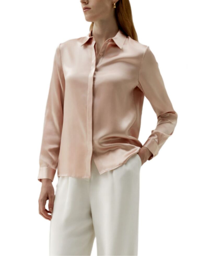 リリーシルク レディース トップス シャツ LILYSILK Women's Basiconcealed Placket Silk Shirt Pale Pink ピンク|ReVida 店