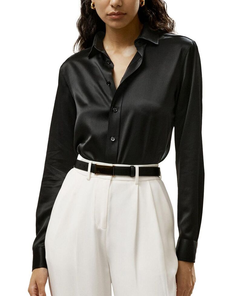 リリー絹地 レディース トップス プルオーバー LILYSILK Tailored Silk Shirt Black 黒いこと