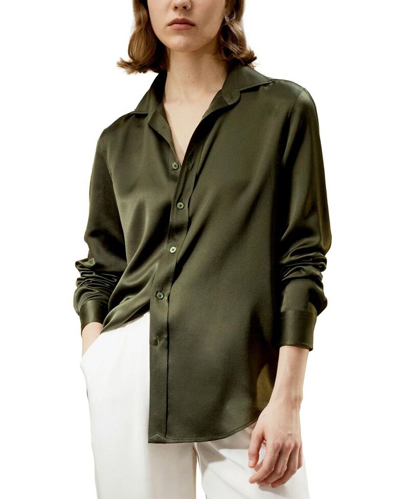 リリー絹地 レディース トップス プルオーバー LILYSILK Tailored Silk Shirt Dark Olive オリーブ