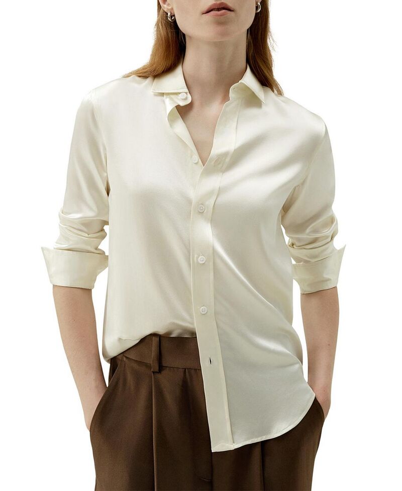 リリー絹地 レディース トップス プルオーバー LILYSILK Tailored Silk Shirt Lily White 白いこと