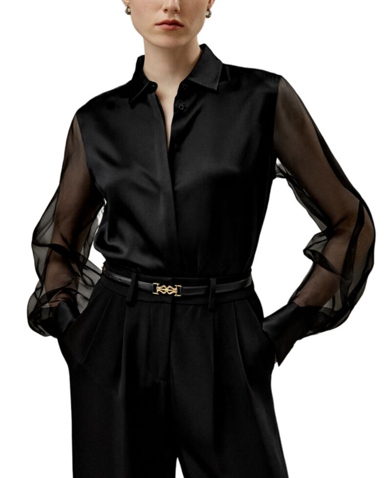 リリー絹地 レディース トップス プルオーバー LILYSILK Ethereal Silk Shirt Black 黒いこと