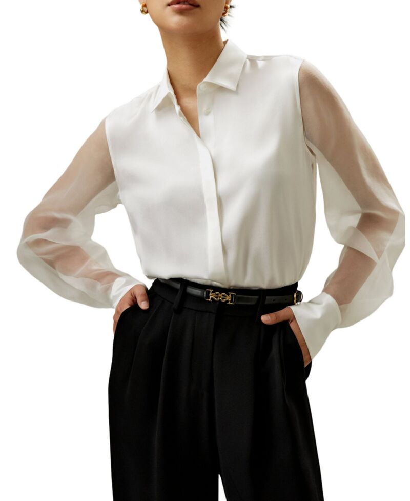 リリー絹地 レディース トップス プルオーバー LILYSILK Ethereal Silk Shirt Natural White 白いこと