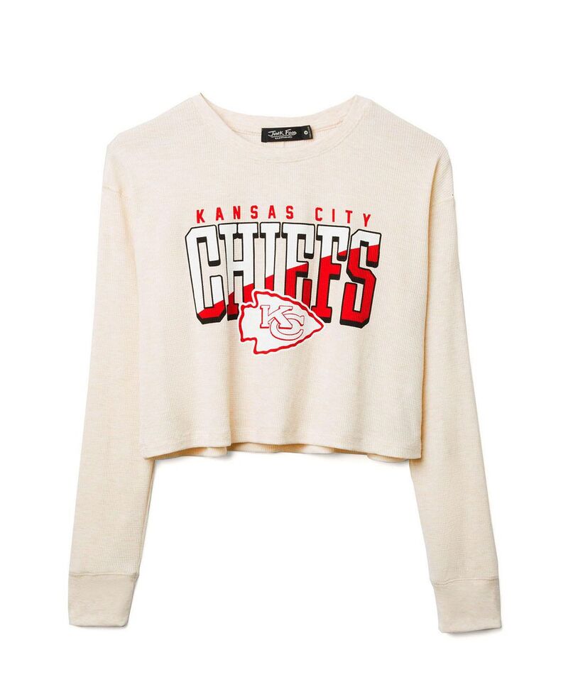 ジャンクフードクロージング レディース トップス プルオーバー Junk Food Clothing Women\u0027s NFL Kansas City Chiefslant Crop Thermal Tee Oatmeal オートミール