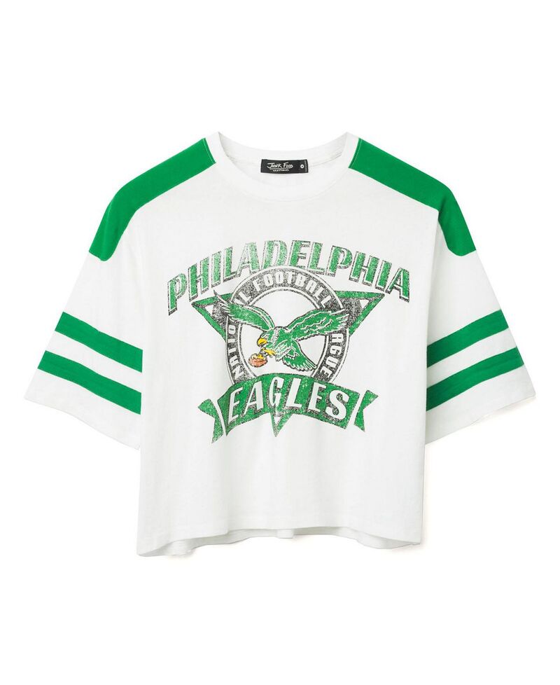 ジャンクフードクロージング レディース トップス プルオーバー Junk Food Clothing Women\u0027s NFL Philadelphia Eaglestriped Crop Tee Vintage White/Kelly 白いこと