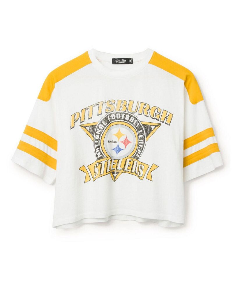 ジャンクフードクロージング レディース トップス プルオーバー Junk Food Clothing Women\u0027s NFL Pittsburgh Steelerstriped Crop Tee Vintage White/Mustard 白いこと