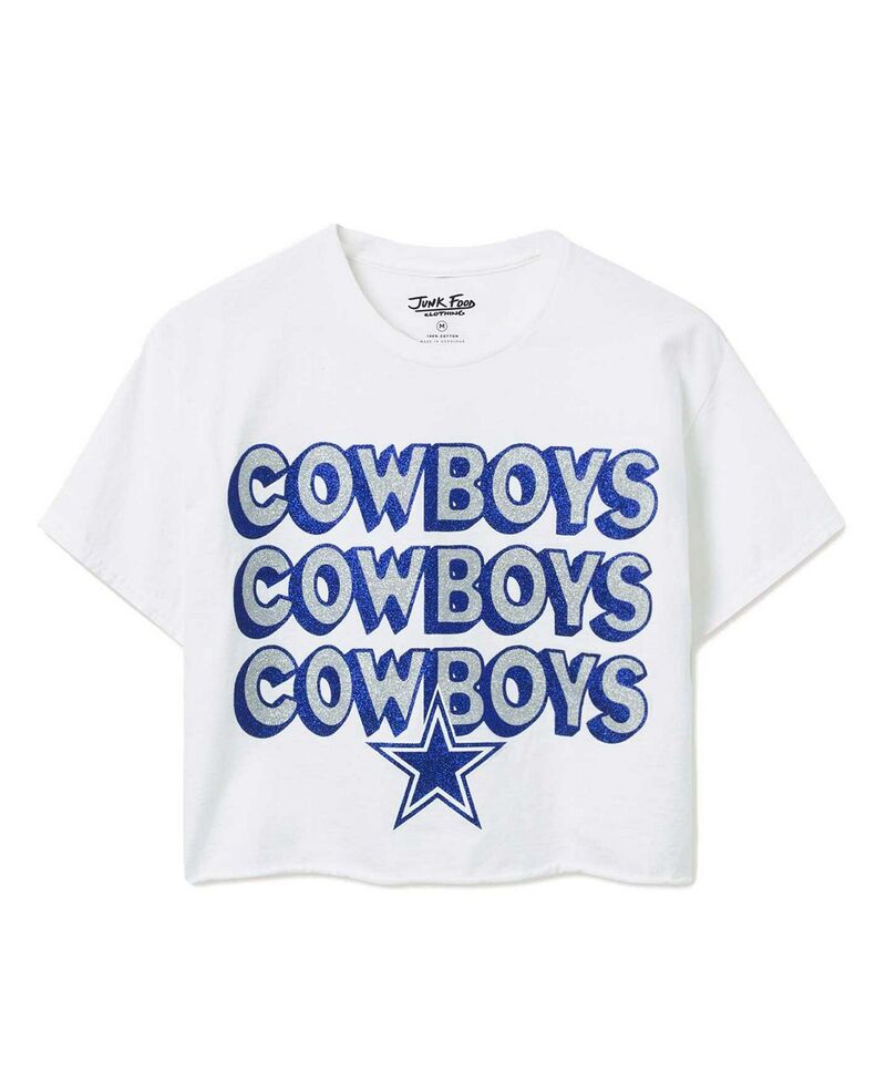 ジャンクフードクロージング レディース トップス Tシャツ Junk Food Clothing Women's NFL Dallas Cowboys Repeat Glitter Flea Market Crop Tee White ホワイト｜ReVida 店 12,936円
