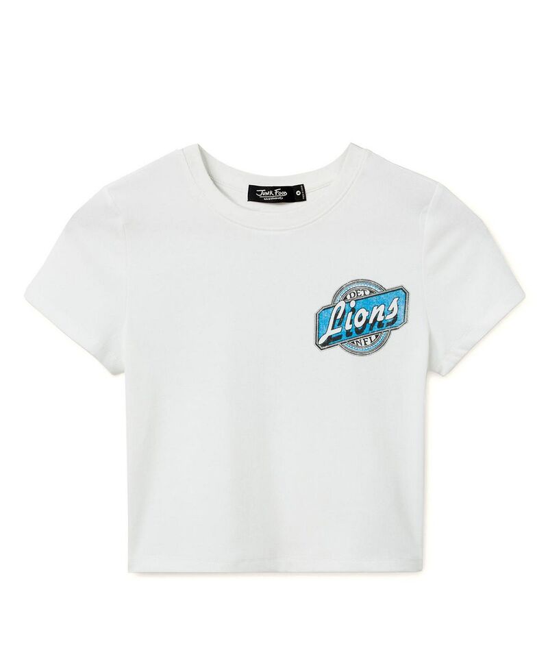ジャンクフードクロージング レディース トップス Tシャツ Junk Food Clothing Women's NFL Detroit Lions Cheers Baby Tee Vintage White ホワイト｜ReVida 店