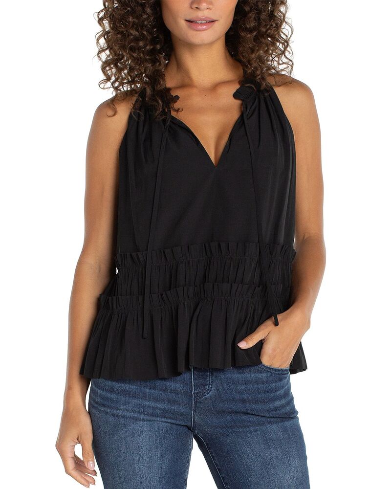 リヴァプール 天使の都市 レディース トップス プルオーバー フラウンス ノースリーブ Liverpoolos Angelesleeveless Ruffle Top Black Print 黒いこと