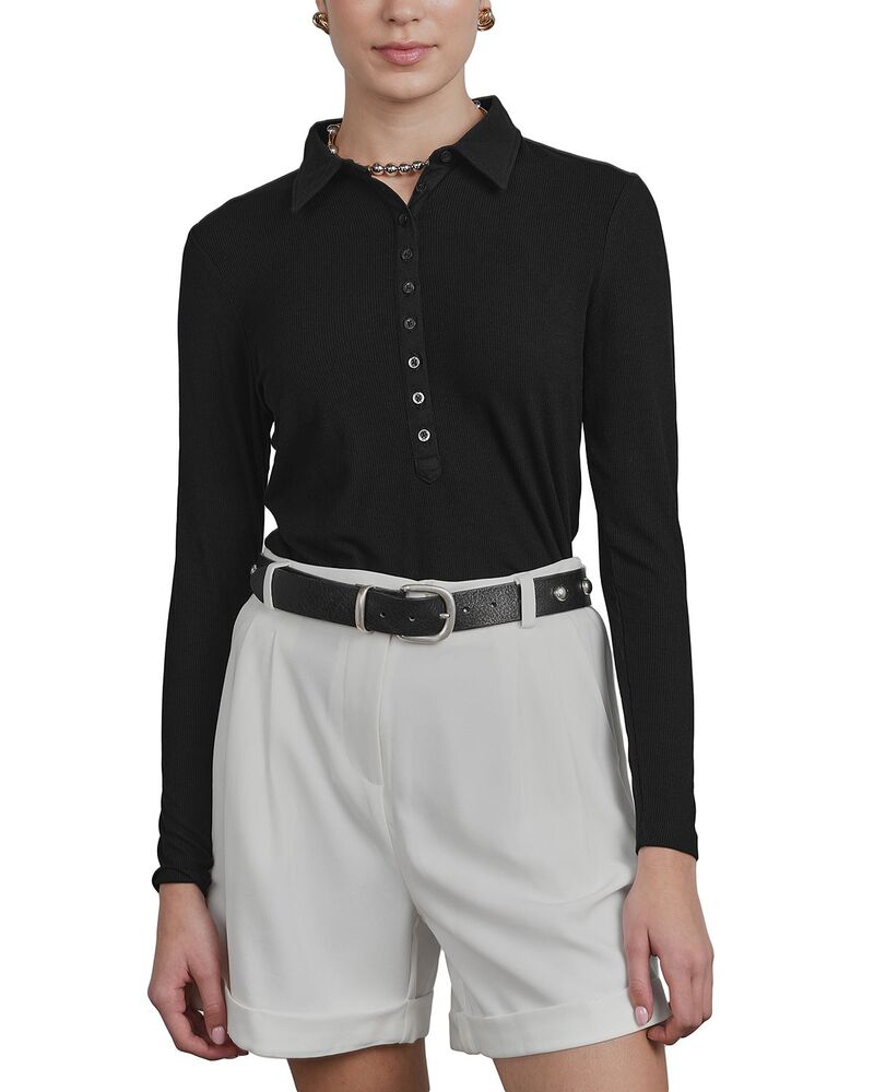 尖んがり レディース トップス スポーツシャツ 肋材 Point Ribbed Polo Shirt Black 黒いこと