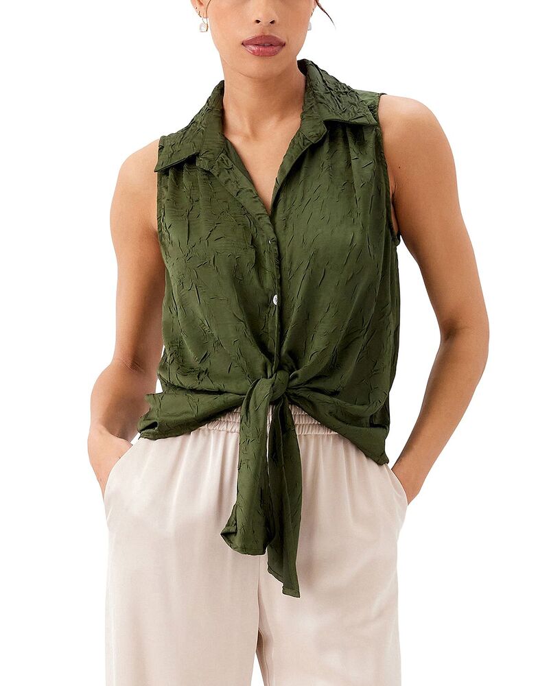 カレンケーン レディース トップス プルオーバー ノースリーブ Karen Kane Sleeveless Tie Front Shirt Olive オリーブ