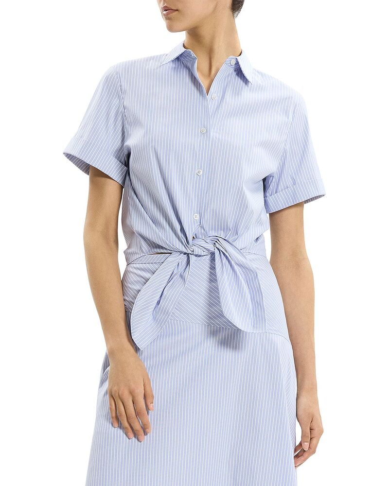 行動論理 レディース トップス プルオーバー Theory Tie Front Short Sleeve Shirt Blue Multi 青味