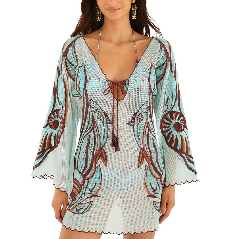 ファーム レディース トップス ワンピース ミニ FARM Rio Long Sleeve Fish Net Mini Dresswim Cover-Up Festa De Mar｜ReVida 店 57,090円