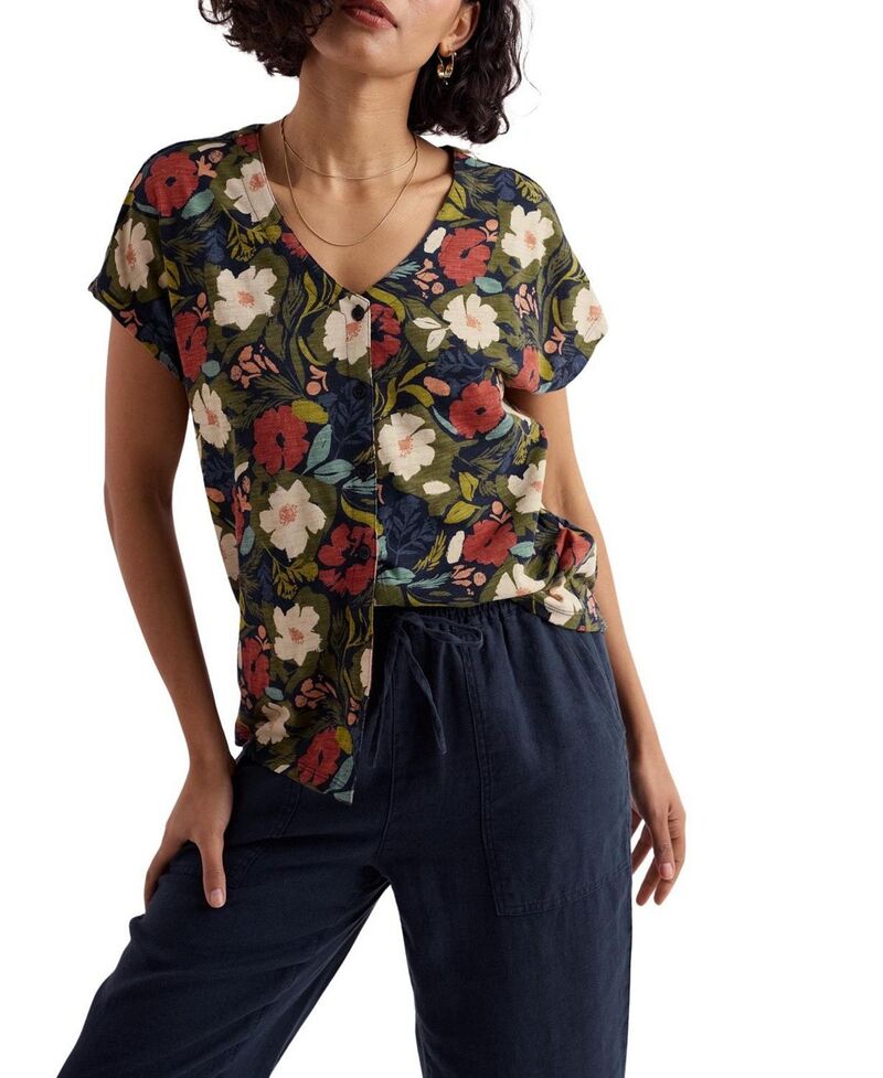 シーソルトコーンウォール レディース トップス プルオーバー Vのど首 プルオーバー Seasalt Cornwall Studio Glass V-Neck Jersey T-Shirt Summer Shadows Mix