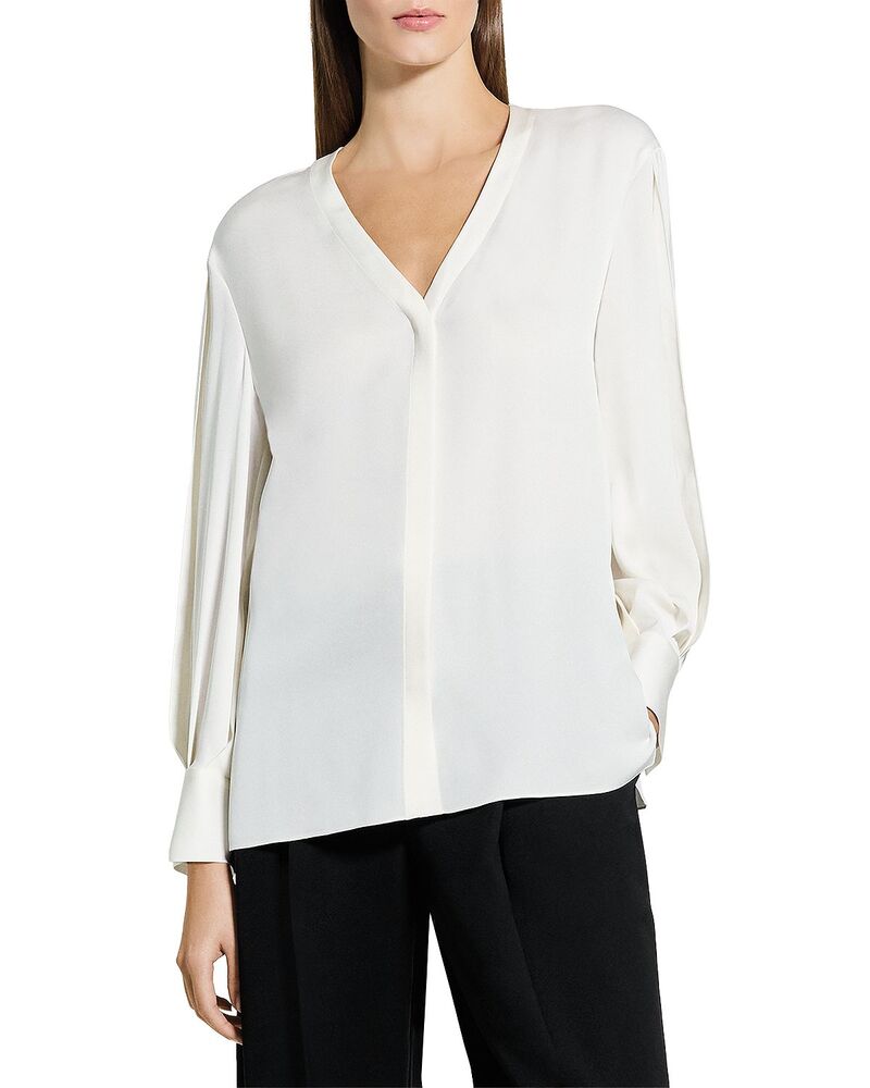 行動論理 レディース トップス プルオーバー 絹地 トップ Theory Silk Volume Sleeve Blouse Ivory 象牙色