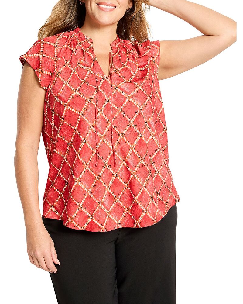 ニックアンドゾー 足し加える レディース トップス プルオーバー 旗がしら NIC+ZOE Plusquiggle Check Cap Sleeve Top Red Multi 赤いこと