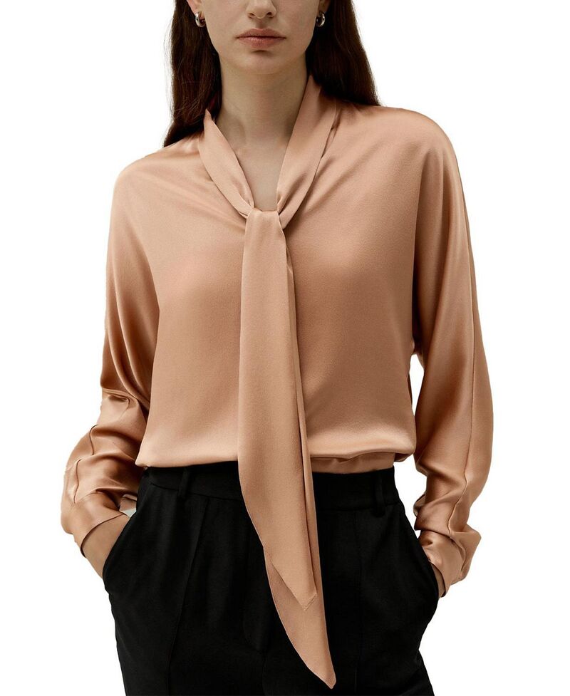 リリーシルク レディース トップス シャツ LILYSILK Bat Sleeve Silk Top with Adjustable Neck Tie Quartz Rose|ReVida 店
