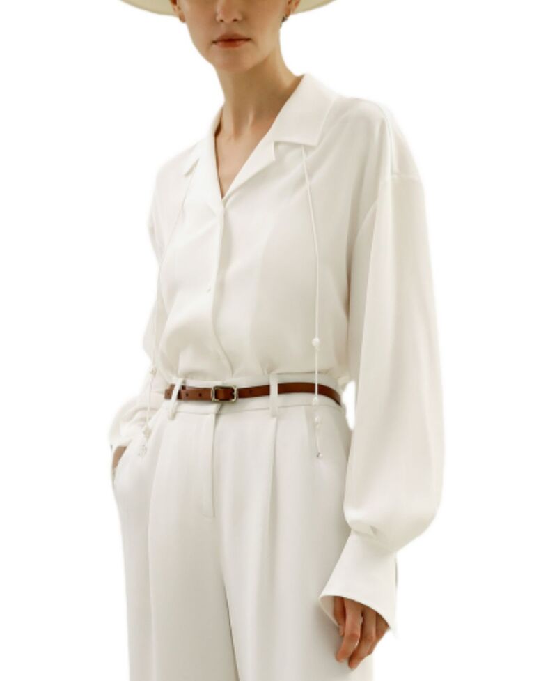 リリー絹地 レディース トップス プルオーバー トップ LILYSILK Tie-Detailed Silk Blouse Shirts Natural White 白いこと