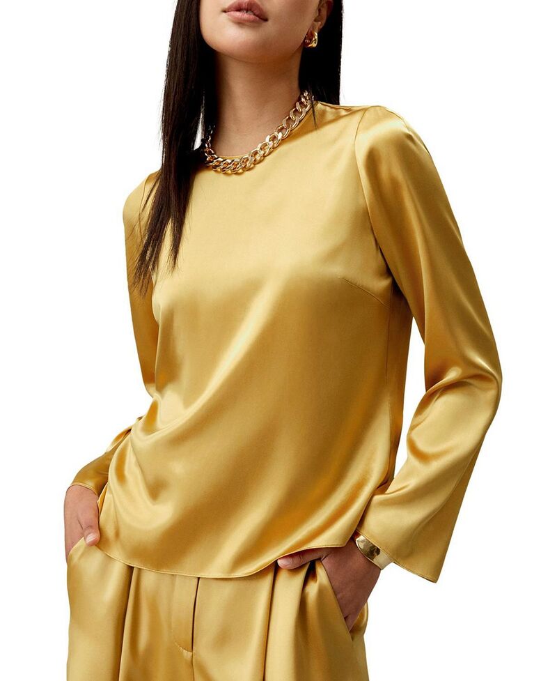 リリー絹地 レディース トップス プルオーバー ミニ LILYSILK Minimalist Long Sleeve Silk Top Lemon Drop