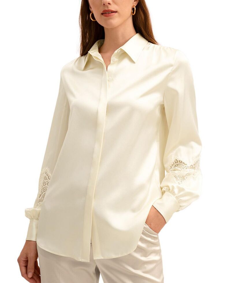 リリー絹地 レディース トップス プルオーバー トップ スピード競技 LILYSILK Armeria Lace Blouse Lily White 白いこと