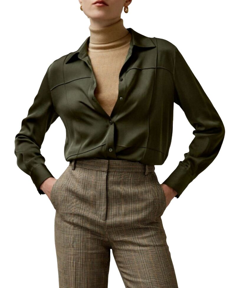 リリーシルク レディース トップス シャツ ブラウス LILYSILK Sprezzatura Silk Blouse Dark Olive オリーブ｜ReVida 店