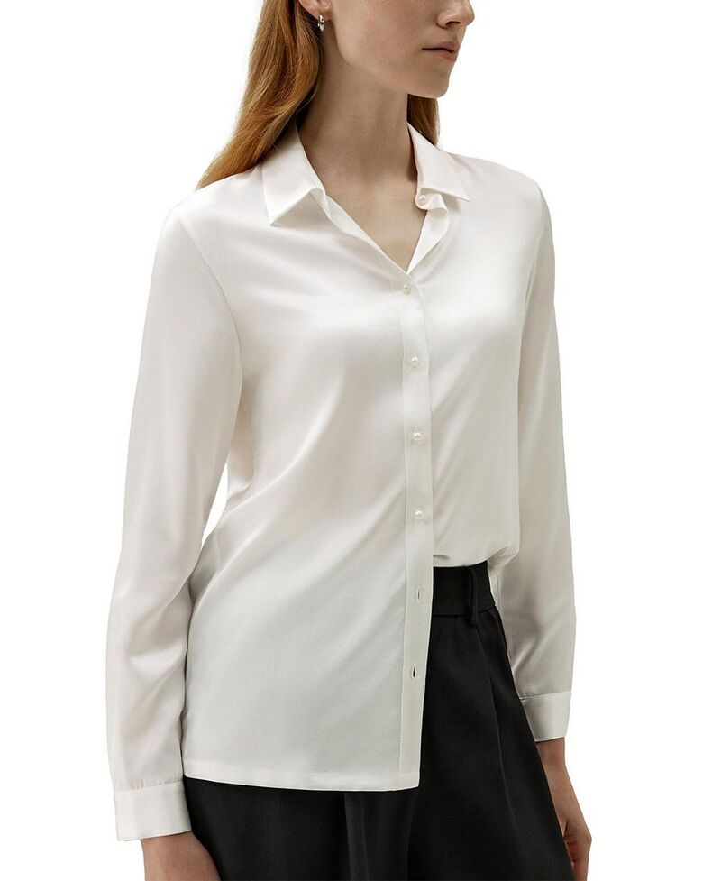 リリーシルク レディース トップス シャツ LILYSILK Classic Imitation Pearl Button Silk Shirt Natural White ホワイト｜ReVida 店 27,232円