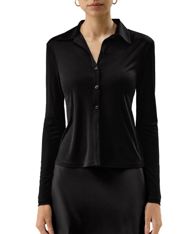 リリーシルク レディース トップス シャツ ジャージー LILYSILK Basic Slim Silk Jersey Shirt Black ブラック｜ReVida 店