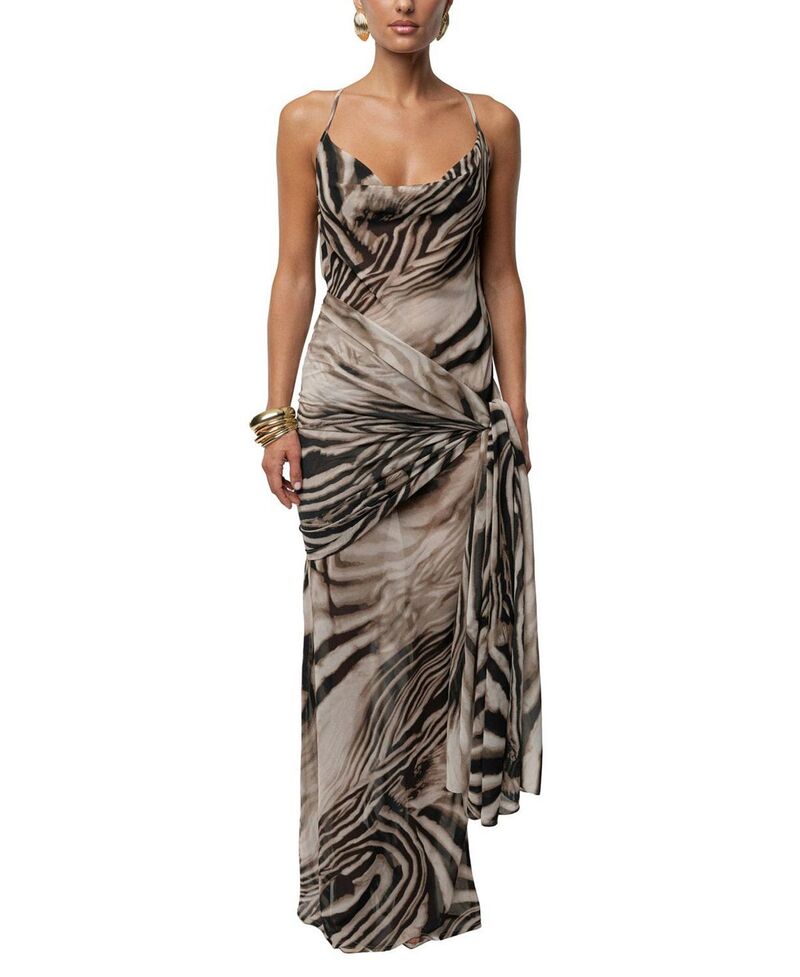 ジェイラックスレーベル レディース トップス 衣装 刷り上げる マキシ JLUXLABEL Zebra Print Infinite Journey Maxi Dress Brown 赤銅色