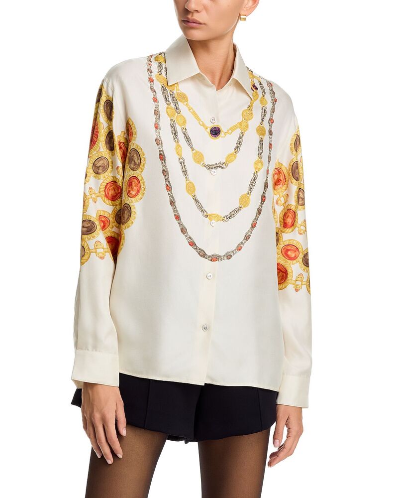 ヴェルサーチ レディース トップス プルオーバー 絹地 Versace Silk Twill Formal Shirt Ivory/Amber 象牙色