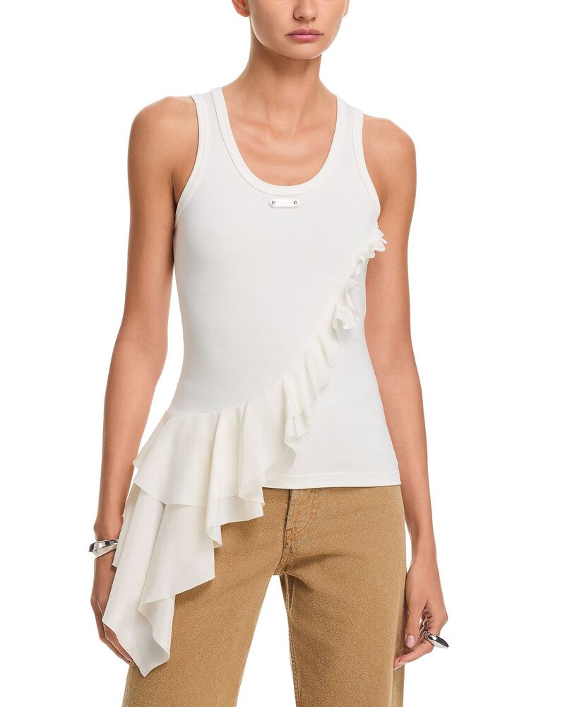 マックイーン レディース トップス 貯蔵タンクいの一番 非対称 フラウンス McQueen Asymmetrical Ruffle Tank Top White/Multi 白いこと