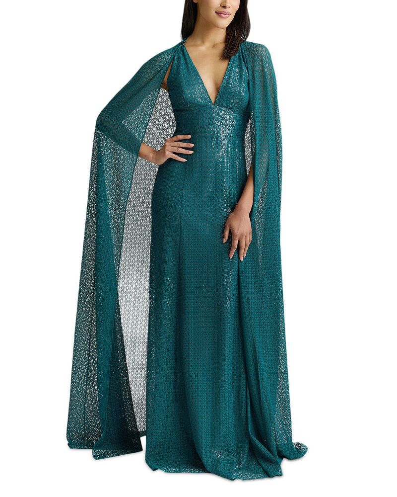 仙ジョン レディース トップス 衣装 オーバーレイ トール スピード競技 St. John Lace Overlay Metallic Gown Emerald エメラルド