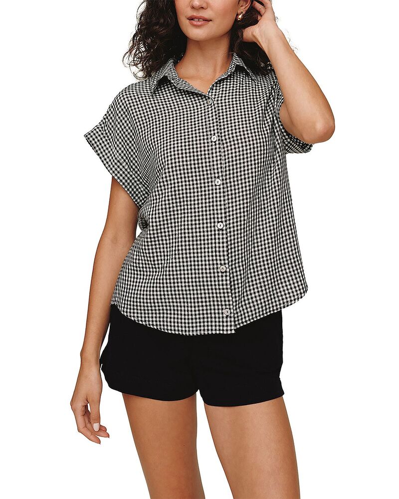 ベラダール レディース トップス プルオーバー Bella Dahl Short Roll Sleeve Shirt Black Micro Gingham 黒いこと