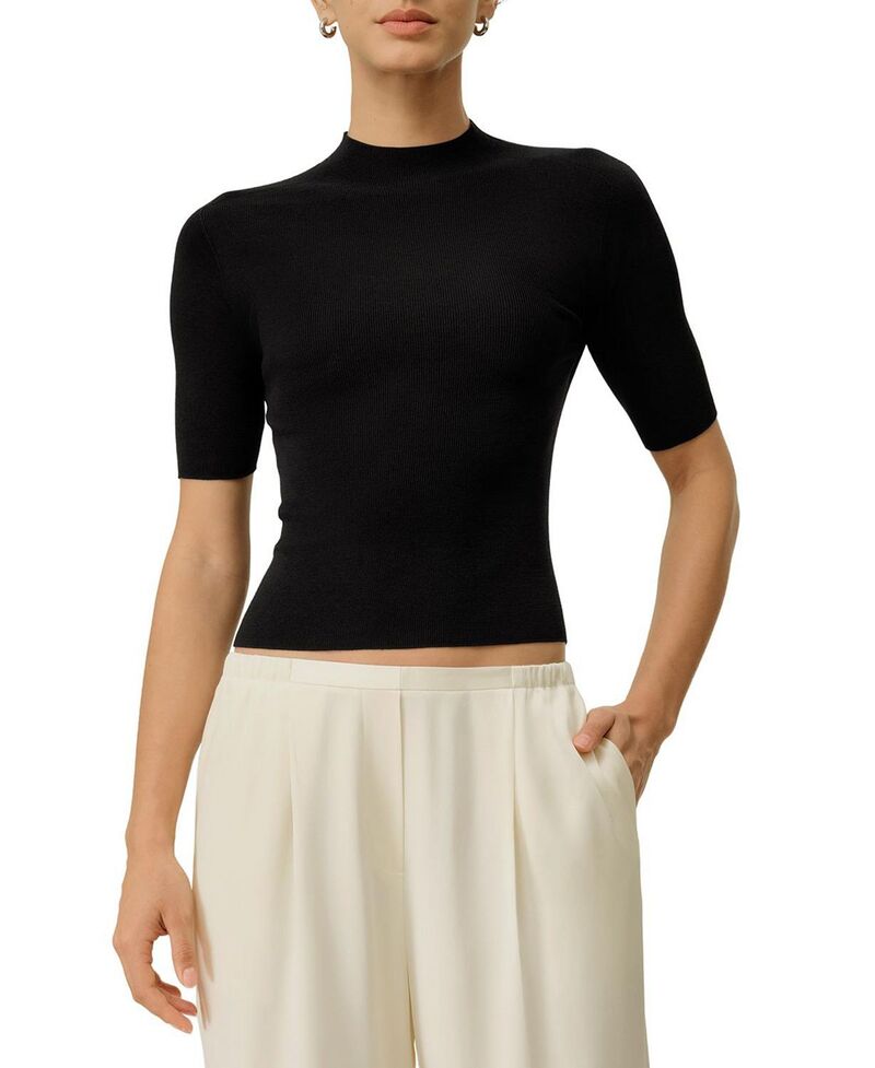 リリー絹地 レディース トップス プルオーバー 綿織物 編み物 LILYSILK Seamlessilk-Cotton Slim-Fit Knitop Black 黒いこと