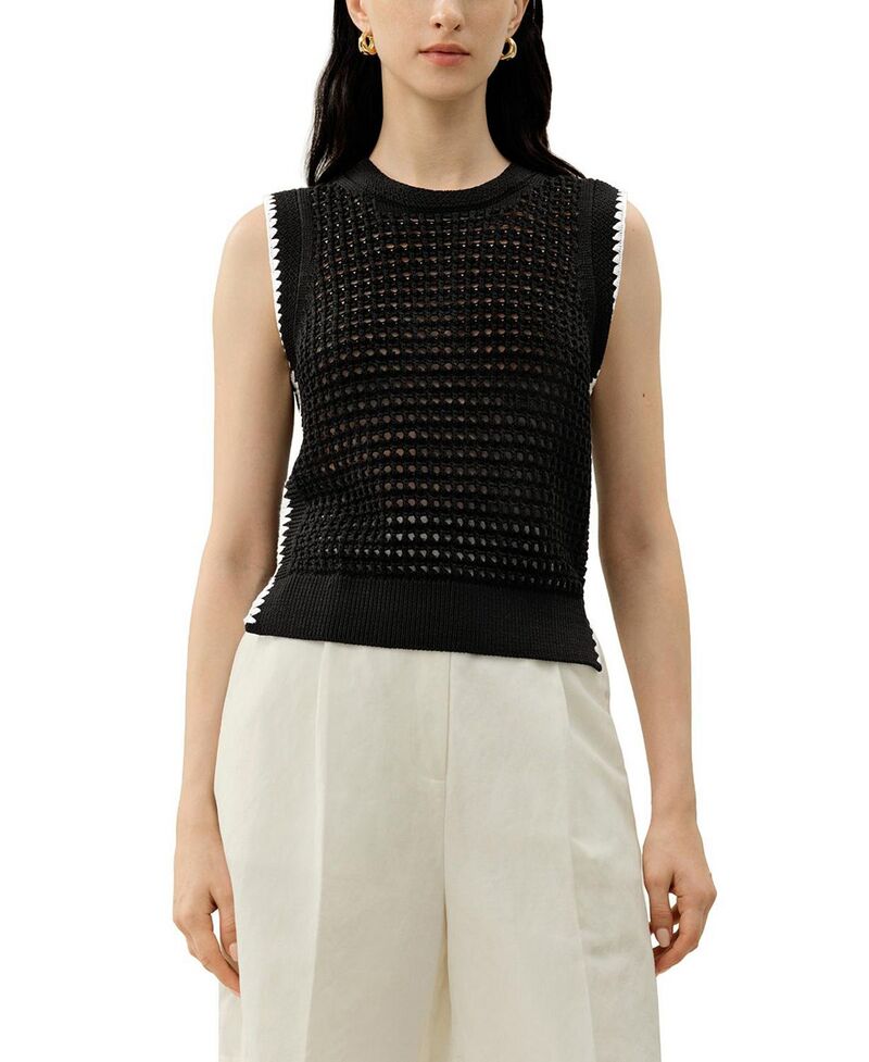リリー絹地 レディース アウター より良い 刺しゅう LILYSILK Toscana Pointellembroidered Vest Black 黒いこと