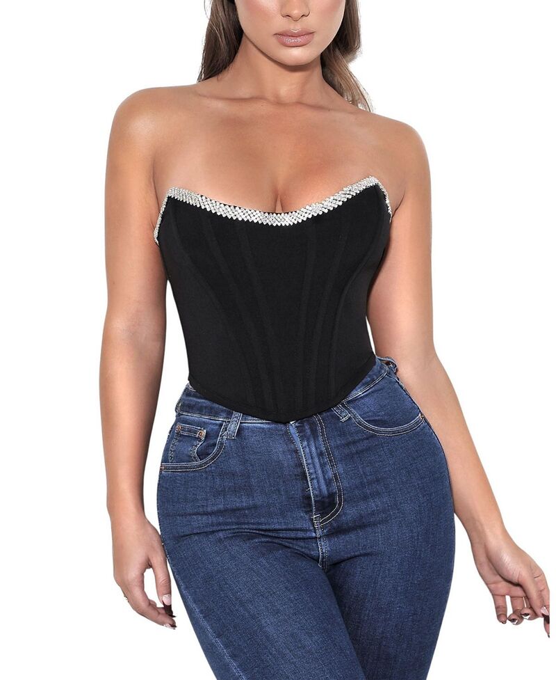 し損ない倶楽部 レディース トップス プルオーバー Miss Circle Melanie Corsetop With Crystal Trim Black 黒いこと