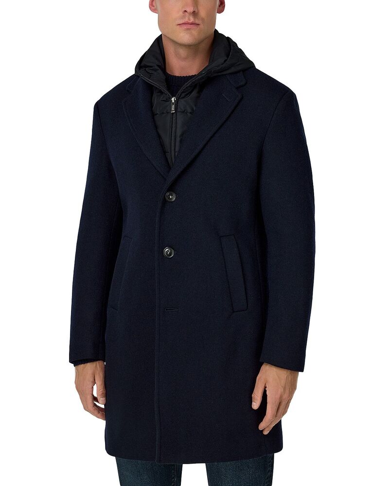 ボッジミラノ メンズ アウター 厚地の外套 プルオーバー Boggi Milano Single Breasted Jersey Coat with Removable Hooded Insert Dark Navy 米国海軍