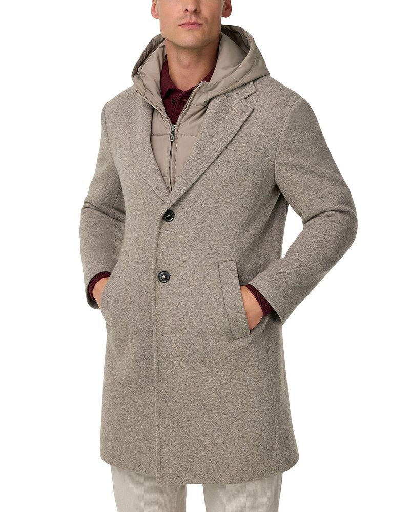 ボッジミラノ メンズ アウター 厚地の外套 プルオーバー Boggi Milano Single Breasted Jersey Coat with Removable Hooded Insertaupe トープ