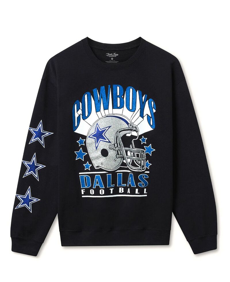 ジャンクフードクロージング メンズ アウター パーカー・スウェット プルオーバー フリース Junk Food Clothing Unisex NFL Dallas Cowboys Glitter Helmet Flea Market Crew Fleece Sweatshirt Black 黒いこと