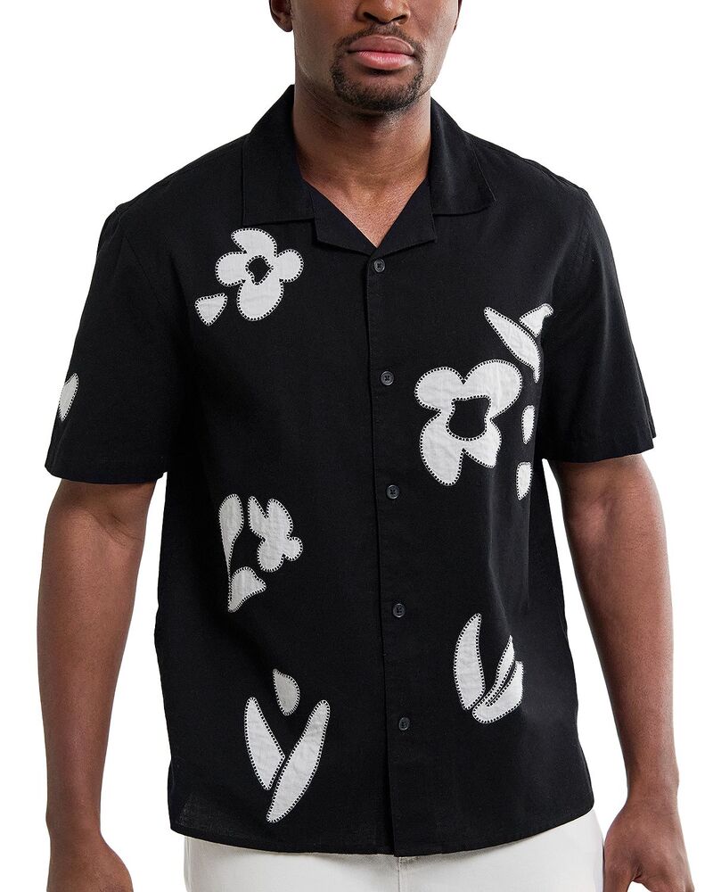 蝋涙英国の首都 メンズ トップス プルオーバー Wax London Didcot Short Sleeve Appliqu Shirt Black/Beige 黒いこと