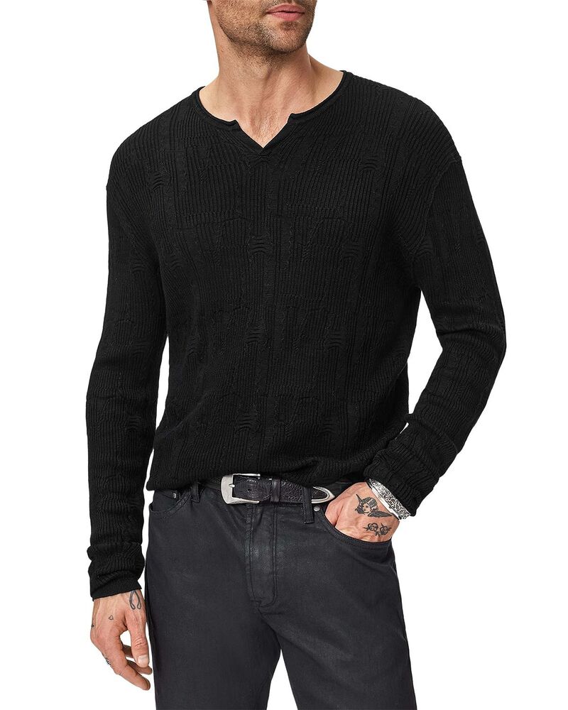 ジョンバルベイトス メンズ トップス プルオーバー John Varvatos Vinny Broken Pattern Henley Shirt Black 黒いこと