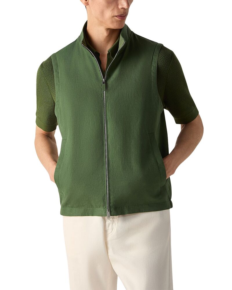 ゼニア メンズ アウター より良い ZEGNA Oasi Lino Vest Pine Green 緑であること