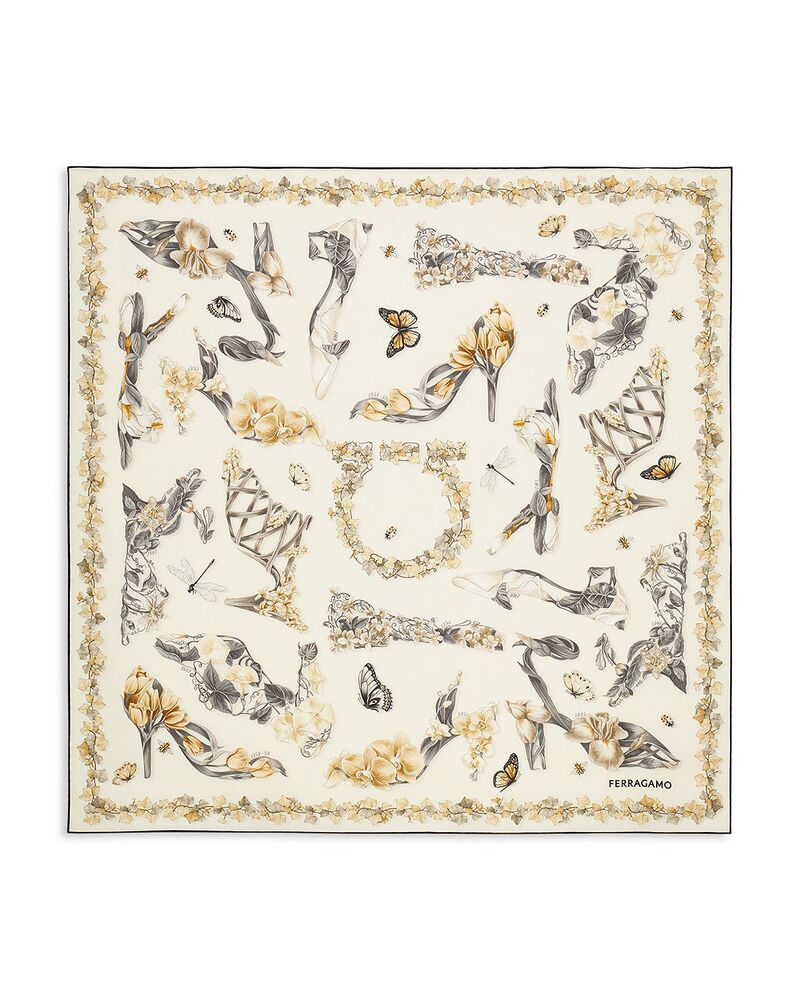 フェラガモ レディース アクセサリー マフラー・ストール・スカーフ シルク FERRAGAMO Shoesilk Scarf Avorio/Ner｜ReVida 店