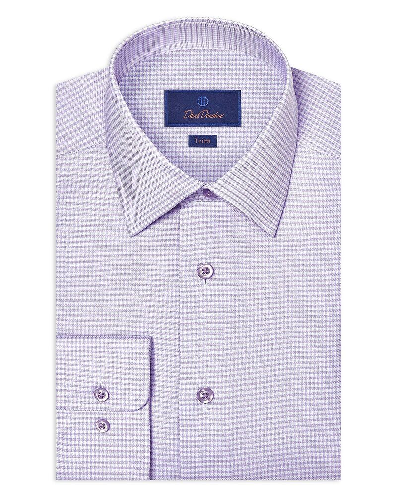 デイビッドドナヒュー メンズ トップス プルオーバー Davidonahue Trim Fit Stretch Twill Micro Check Dresshirt Lilac/ White 白いこと