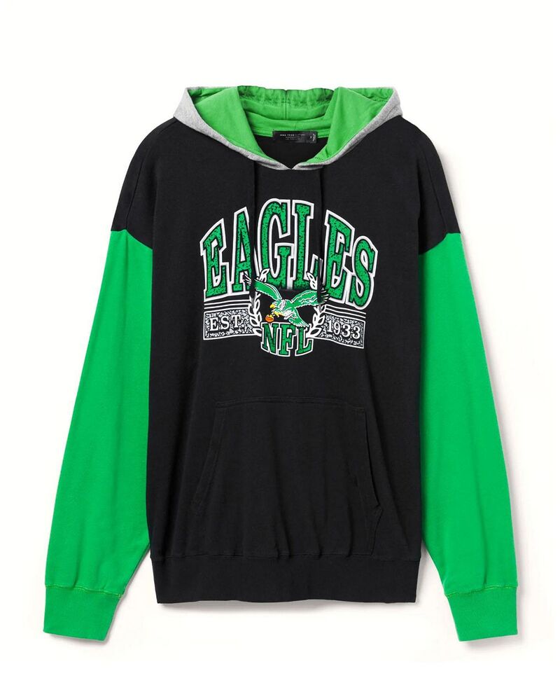 ジャンクフードクロージング メンズ アウター パーカー・スウェット Junk Food Clothing Unisex NFL Philadelphia Eagles Tri Color Block Hoodie Midnight/Kelly/Heather Grey 薄墨色
