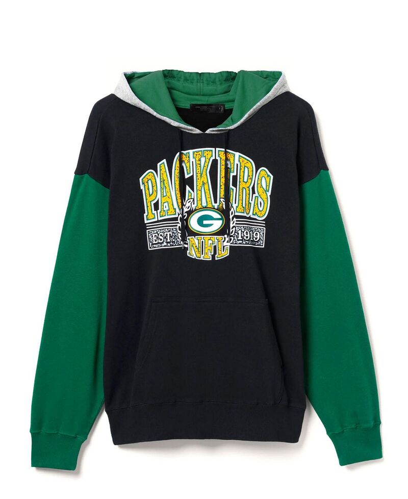 ジャンクフードクロージング メンズ アウター パーカー・スウェット Junk Food Clothing Unisex NFL Green Bay Packers Tri Color Block Hoodie Midnight/Hunter/Heather Grey 薄墨色