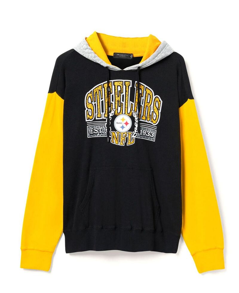 ジャンクフードクロージング メンズ アウター パーカー・スウェット プルオーバー Junk Food Clothing Unisex NFL Pittsburgh Steelers Tri Color Block Hoodie Midnight/Mustard/Heather Grey 薄墨色