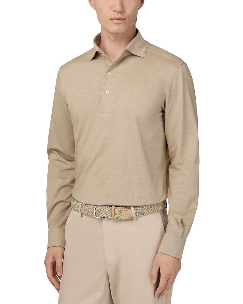 ボッジミラノ メンズ トップス スポーツシャツ プルオーバー Boggi Milano Japanese Jersey Long Sleeve Polo Shirt Beige ベージュ