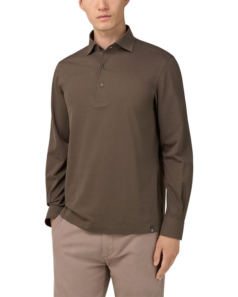 ボッジミラノ メンズ トップス スポーツシャツ プルオーバー Boggi Milano Japanese Jersey Long Sleeve Polo Shirt Brown 赤銅色