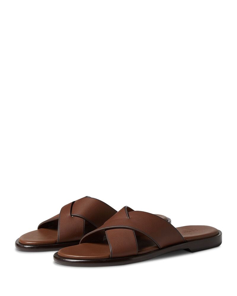 ゼニア メンズ シューズ サンダル なめし革 ZEGNA Leather Sandals Almond Brown 赤銅色